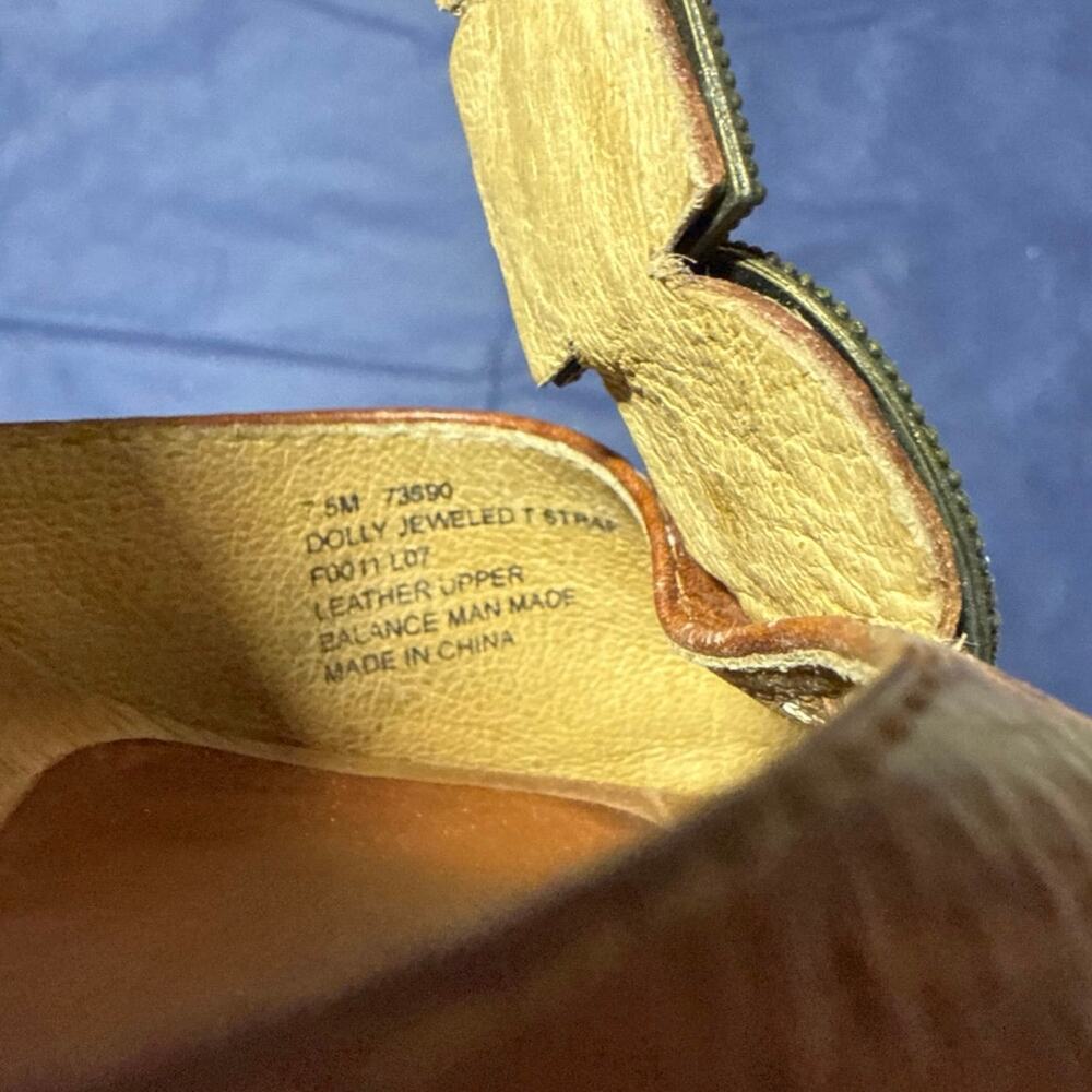 Frye Tan Dolly Jeweled Wooden High Heel Leather T-Strap Sandals Boho Bohemian7.5 - Picture 10 of 11